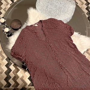 H&M - Patterned Short-Sleeved Shift Dress - Maroon - US 10